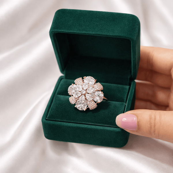 Rose Gold Floral Cluster Ring with Sparkling Stones | Ammaira Jewelz