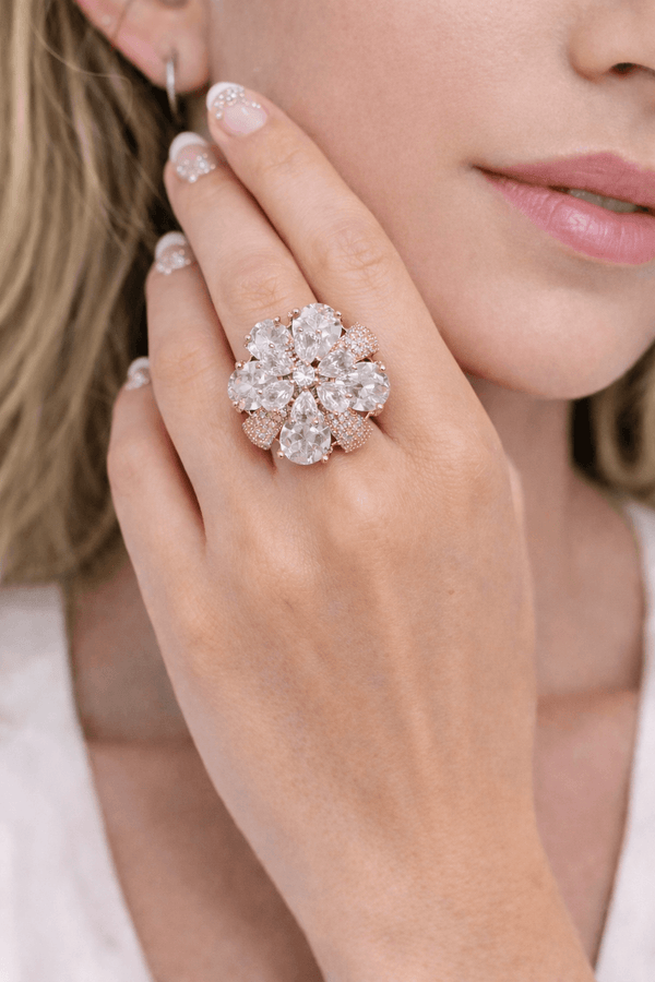 Rose Gold Floral Cluster Ring with Sparkling Stones | Ammaira Jewelz