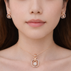 Rose Gold Floral Crystal Pendant & Earrings Set – Elegant Geometric Frame Jewelry