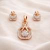 Rose Gold Floral Crystal Pendant & Earrings Set – Elegant Geometric Frame Jewelry