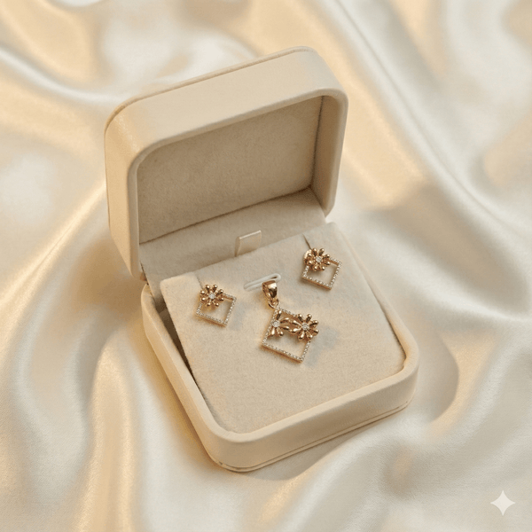 Rose Gold Floral Square Pendant Set | Ammaira Jewelz Ammaira Jewelz