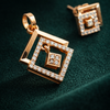 Rose Gold Geometric Crystal Pendant & Stud Earrings Set – Elegant Square Design Jewelry