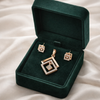 Rose Gold Geometric Crystal Pendant & Stud Earrings Set – Elegant Square Design Jewelry