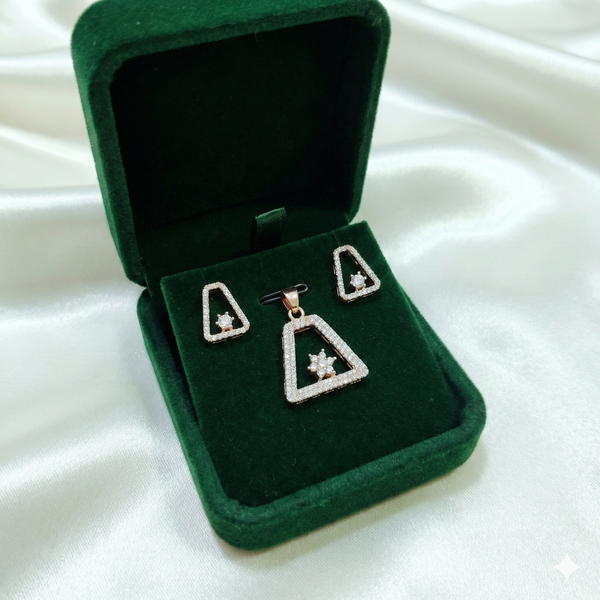 Rose Gold Geometric Diamond Pendant & Stud Earrings Set | Ammaira Jewelz