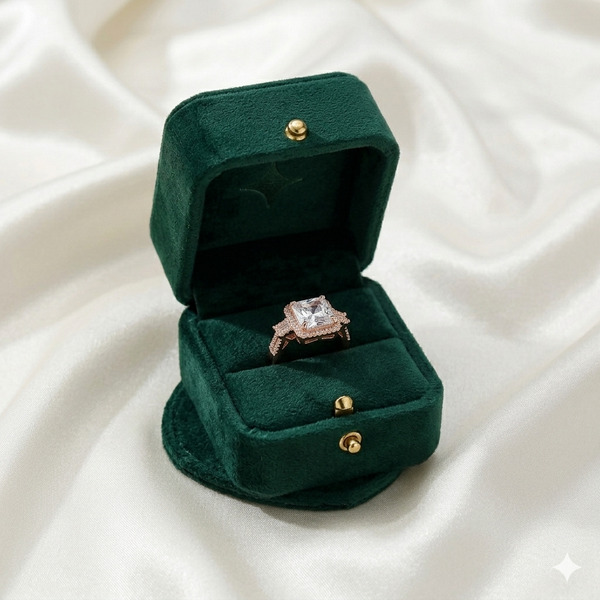 Rose Gold Princess Cut Crystal Adjustable Ring for Festive & Daily Luxury