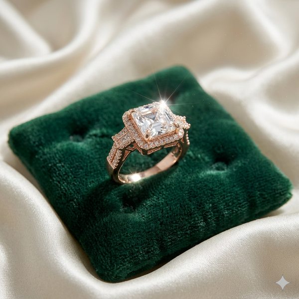 Rose Gold Princess Cut Crystal Adjustable Ring for Festive & Daily Luxury