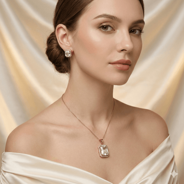 Rose Gold Radiant Cut AD Pendant Set | Ammaira Jewelz Ammaira Jewelz