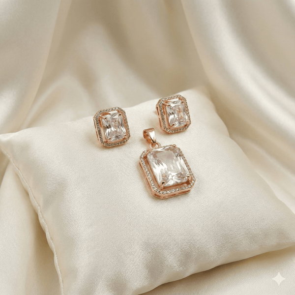 Rose Gold Radiant Cut AD Pendant Set | Ammaira Jewelz Ammaira Jewelz