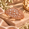 Rose gold premium brass cuff bracelet with coloured zirconia stones, pearl accents and clear stone detailing, available in red, green, champagne and blue variations.