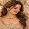 Rose gold Cubic Zirconia circular link necklace set with matching three-circle dangling earrings, featuring alternating sparkling and polished round links.