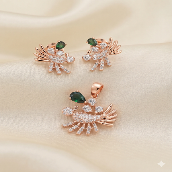 Nature Inspired Rose Gold Pendant & Stud Earrings Set | Ammaira Jewelz