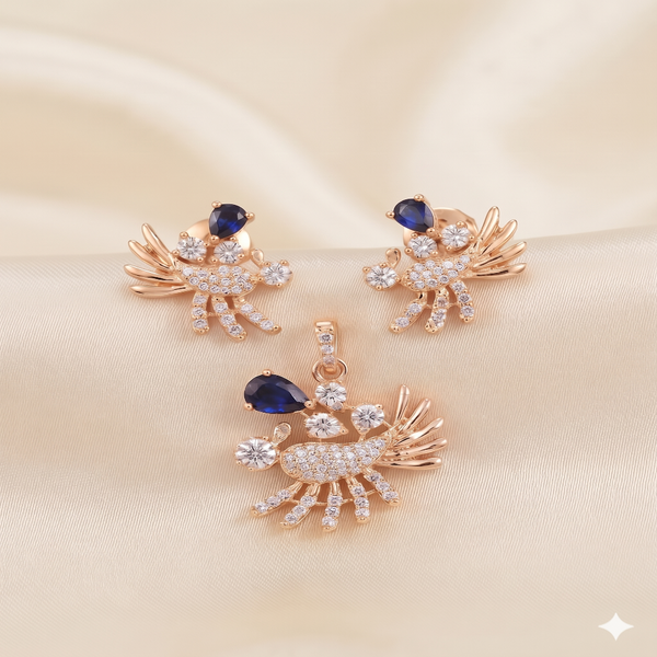 Nature Inspired Rose Gold Pendant & Stud Earrings Set | Ammaira Jewelz