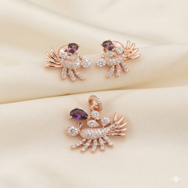 Nature Inspired Rose Gold Pendant & Stud Earrings Set | Ammaira Jewelz