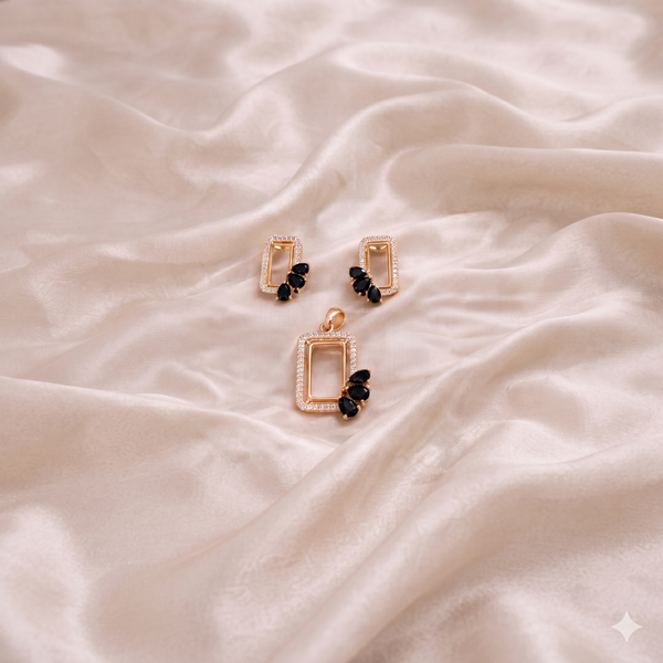 Rose Gold Emerald Green Diamond Pendant & Stud Earrings Set | Ammaira Jewelz