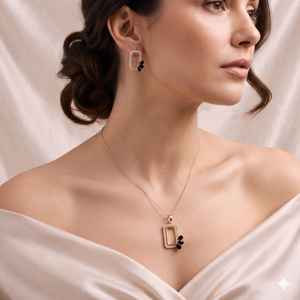 Rose Gold Emerald Green Diamond Pendant & Stud Earrings Set | Ammaira Jewelz