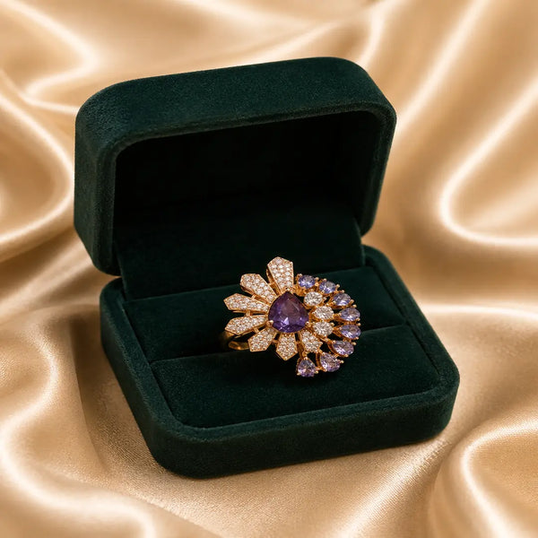 Royal Amethyst Bloom Adjustable Statement Ring for Women