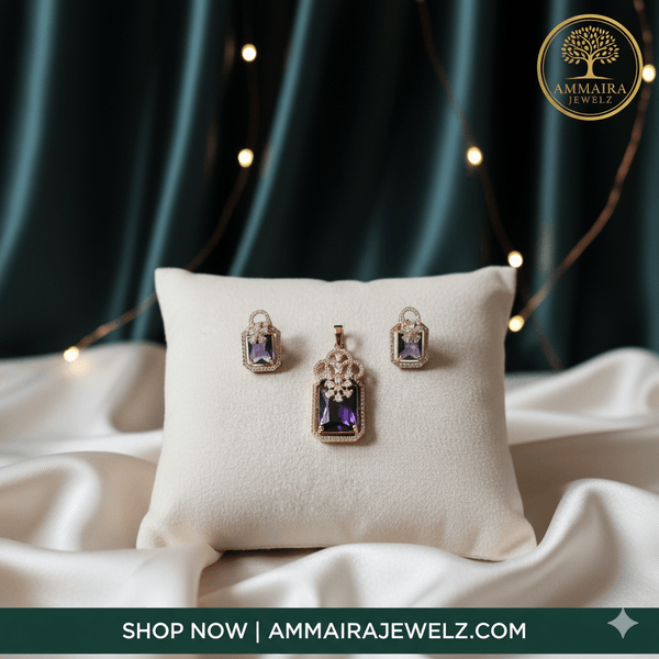 Royal Amethyst Rose Gold Pendant Set | Ammaira Jewelz Ammaira Jewelz