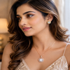 Royal Crimson Halo Pendant & Stud Earrings Set