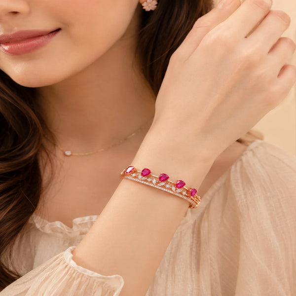 Ruby Red Stone American Diamond Bracelet for Women