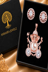 Rose gold Ganesha pendant set with high-quality American Diamond CZ stones and matching earrings for women