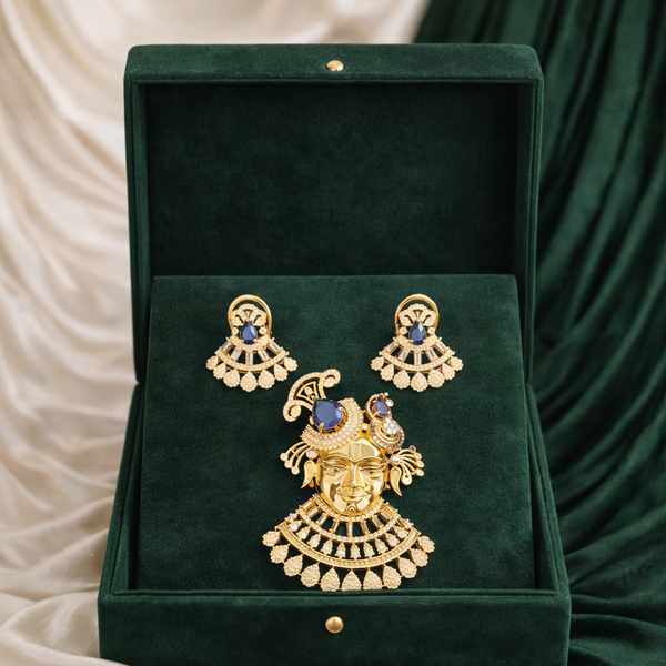 Shyam Kripa Divya Darshan Khatu Shyam Ji Rose Gold Pendant Set - Purple | Ammaira Jewelz