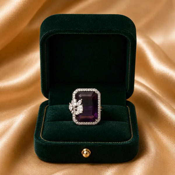 Silver Amethyst Royale Adjustable Statement Ring for Women