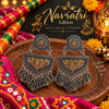 Vasudha two-tone fusion alloy statement earrings for women with floral tops, geometric drops and dangling paisley-inspired charms for Navratri.