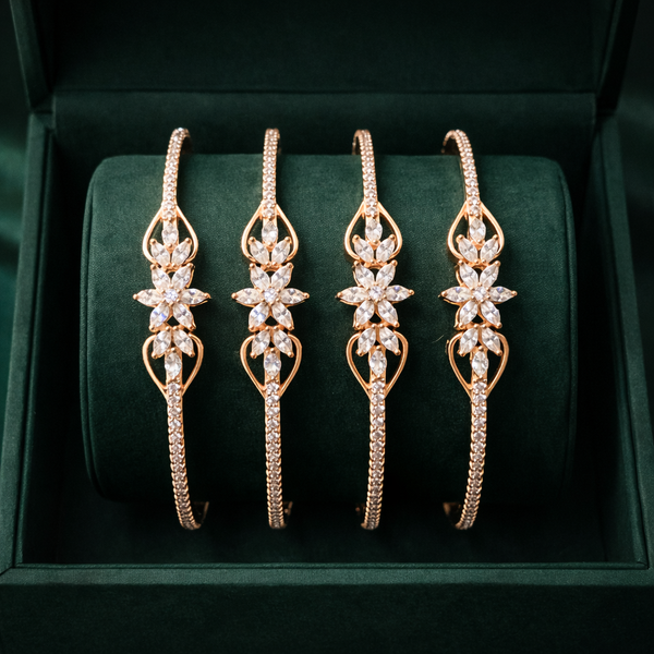 Rose Gold Floral American Diamond Bangles Set | Festive Designer Bangles